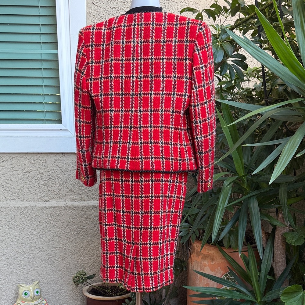 Vintage Multicolored Evan Picone Plaid Tweed Wool Blazer and Skirt Set - Picture 12 of 15